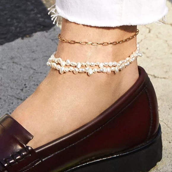 New 18K Gold Stainless Steel Paperclip Anklet - Picture 3 of 5